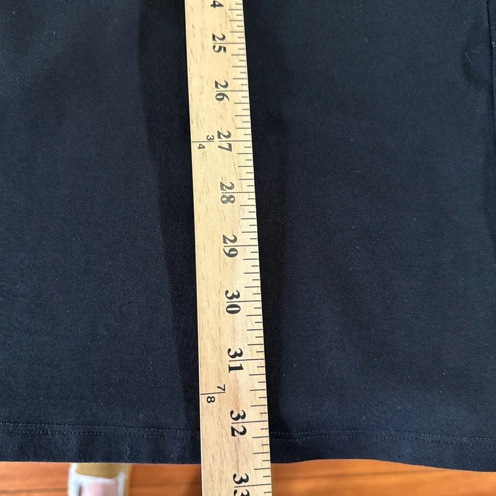 Eileen Fisher Black Organic Cotton Spandex Midi Dress Minimalist Boxy Pockets PM